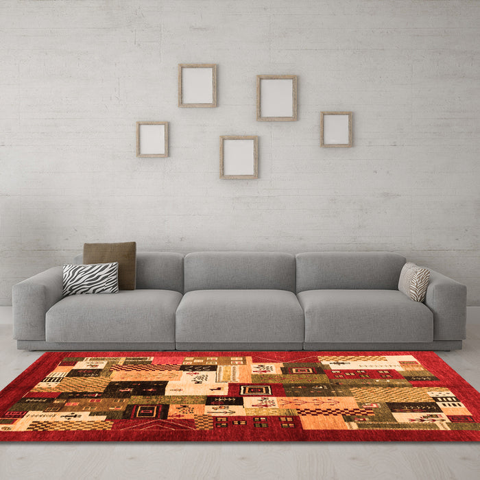 Machine Washable Abstract Orange Contemporary Area Rugs in a Living Room, wshcon1612org