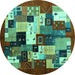 Round Machine Washable Abstract Turquoise Contemporary Area Rugs, wshcon1612turq