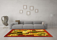 Machine Washable Abstract Yellow Contemporary Rug, wshcon1612yw