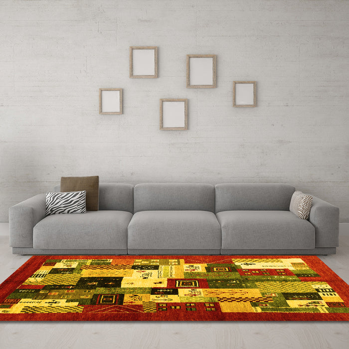 Machine Washable Abstract Yellow Contemporary Rug in a Living Room, wshcon1612yw