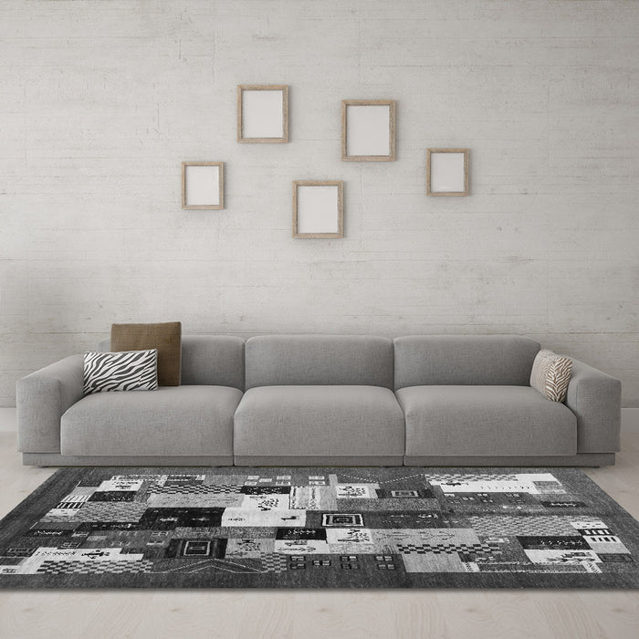 Machine Washable Abstract Gray Contemporary Rug in a Living Room,, wshcon1612gry