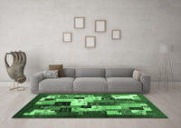 Machine Washable Abstract Emerald Green Contemporary Rug, wshcon1612emgrn