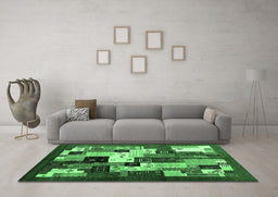 Machine Washable Abstract Emerald Green Contemporary Area Rugs in a Living Room,, wshcon1612emgrn