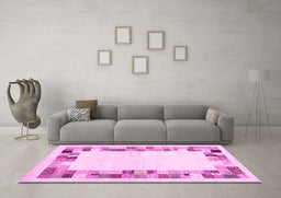 Machine Washable Solid Pink Modern Rug in a Living Room, wshcon1613pnk