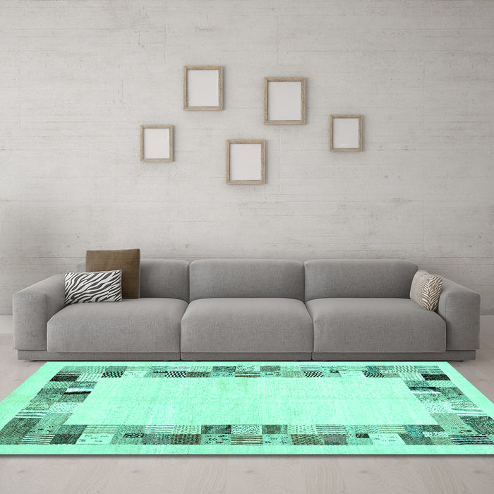 Machine Washable Solid Turquoise Modern Area Rugs in a Living Room,, wshcon1613turq