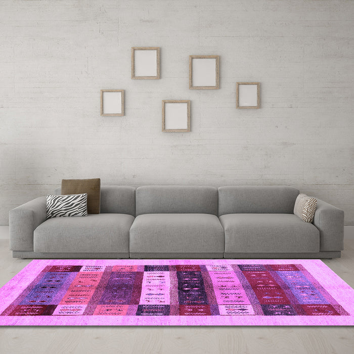Machine Washable Abstract Purple Contemporary Area Rugs in a Living Room, wshcon1614pur