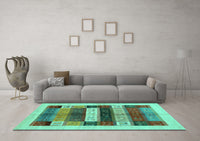 Machine Washable Abstract Turquoise Contemporary Rug, wshcon1614turq