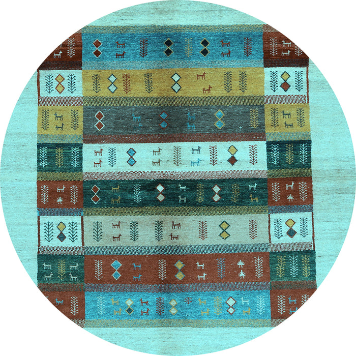 Round Abstract Light Blue Contemporary Rug, con1614lblu