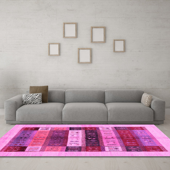 Machine Washable Abstract Pink Contemporary Rug in a Living Room, wshcon1614pnk