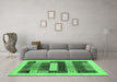 Machine Washable Abstract Emerald Green Contemporary Area Rugs in a Living Room,, wshcon1614emgrn