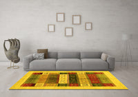 Machine Washable Abstract Yellow Contemporary Rug, wshcon1614yw