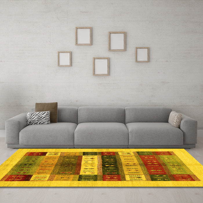 Machine Washable Abstract Yellow Contemporary Rug in a Living Room, wshcon1614yw
