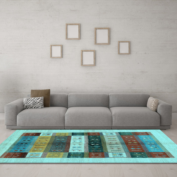 Machine Washable Abstract Light Blue Contemporary Rug in a Living Room, wshcon1614lblu