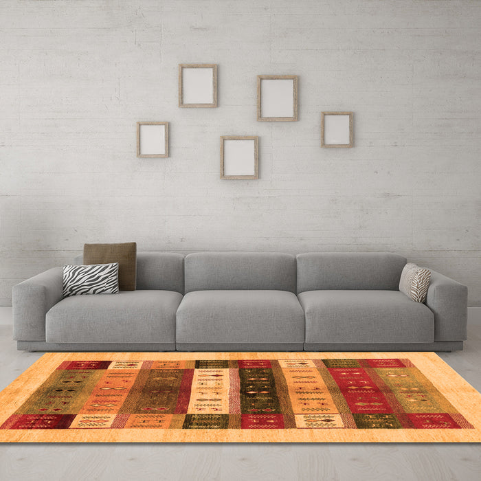Machine Washable Abstract Orange Contemporary Area Rugs in a Living Room, wshcon1614org