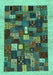 Machine Washable Abstract Turquoise Contemporary Area Rugs, wshcon1615turq