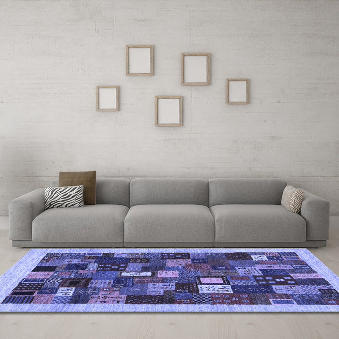 Machine Washable Abstract Blue Contemporary Rug in a Living Room, wshcon1615blu