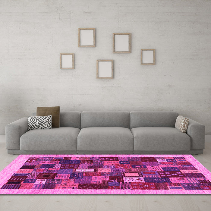 Machine Washable Abstract Pink Contemporary Rug in a Living Room, wshcon1615pnk