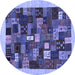 Round Machine Washable Abstract Blue Contemporary Rug, wshcon1615blu