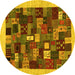 Round Machine Washable Abstract Yellow Contemporary Rug, wshcon1615yw