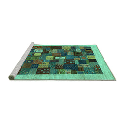 Sideview of Machine Washable Abstract Turquoise Contemporary Area Rugs, wshcon1615turq