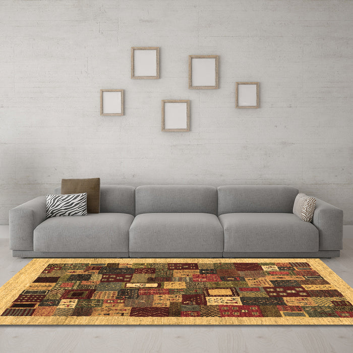 Machine Washable Abstract Brown Contemporary Rug in a Living Room,, wshcon1615brn
