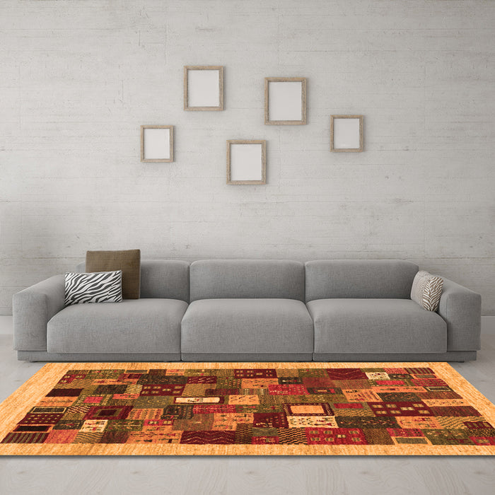 Machine Washable Abstract Orange Contemporary Area Rugs in a Living Room, wshcon1615org