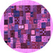 Round Machine Washable Abstract Purple Contemporary Area Rugs, wshcon1615pur