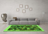 Machine Washable Abstract Green Contemporary Rug, wshcon1615grn