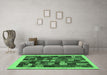 Machine Washable Abstract Emerald Green Contemporary Area Rugs in a Living Room,, wshcon1615emgrn