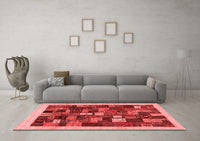 Machine Washable Abstract Red Contemporary Rug, wshcon1615red