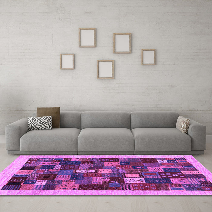 Machine Washable Abstract Purple Contemporary Area Rugs in a Living Room, wshcon1615pur