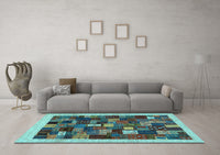 Machine Washable Abstract Light Blue Contemporary Rug, wshcon1615lblu