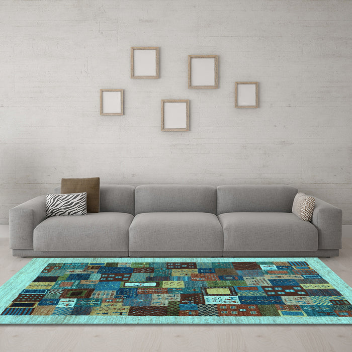 Machine Washable Abstract Light Blue Contemporary Rug in a Living Room, wshcon1615lblu