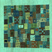 Square Abstract Turquoise Contemporary Rug, con1615turq