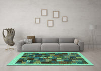 Machine Washable Abstract Turquoise Contemporary Rug, wshcon1615turq