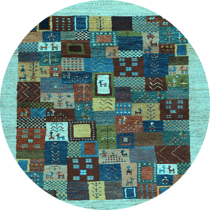 Round Abstract Light Blue Contemporary Rug, con1615lblu