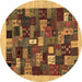 Round Abstract Brown Contemporary Rug, con1615brn