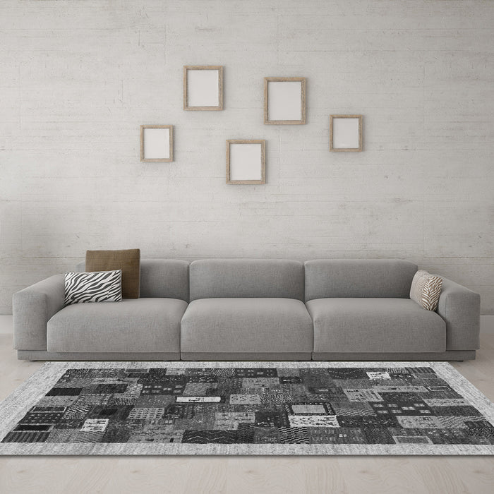 Machine Washable Abstract Gray Contemporary Rug in a Living Room,, wshcon1615gry