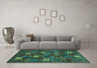 Machine Washable Abstract Turquoise Contemporary Area Rugs in a Living Room,, wshcon1616turq