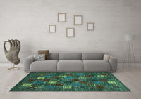 Machine Washable Abstract Turquoise Contemporary Rug, wshcon1616turq