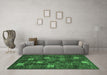 Machine Washable Abstract Emerald Green Contemporary Area Rugs in a Living Room,, wshcon1616emgrn