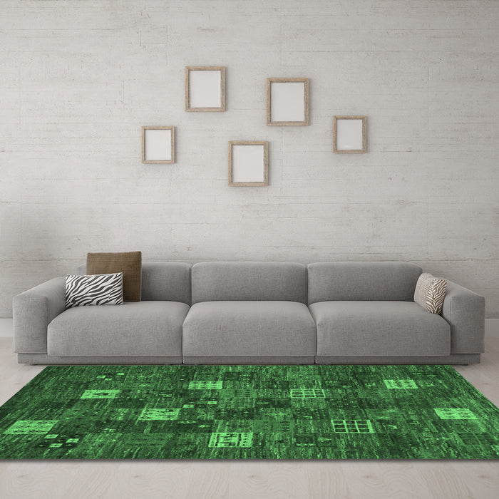 Machine Washable Abstract Emerald Green Contemporary Area Rugs in a Living Room,, wshcon1616emgrn