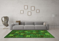 Machine Washable Abstract Green Contemporary Rug, wshcon1616grn