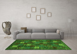 Machine Washable Abstract Green Contemporary Area Rugs in a Living Room,, wshcon1616grn