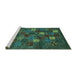 Sideview of Machine Washable Abstract Turquoise Contemporary Area Rugs, wshcon1616turq