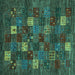 Square Machine Washable Abstract Turquoise Contemporary Area Rugs, wshcon1616turq