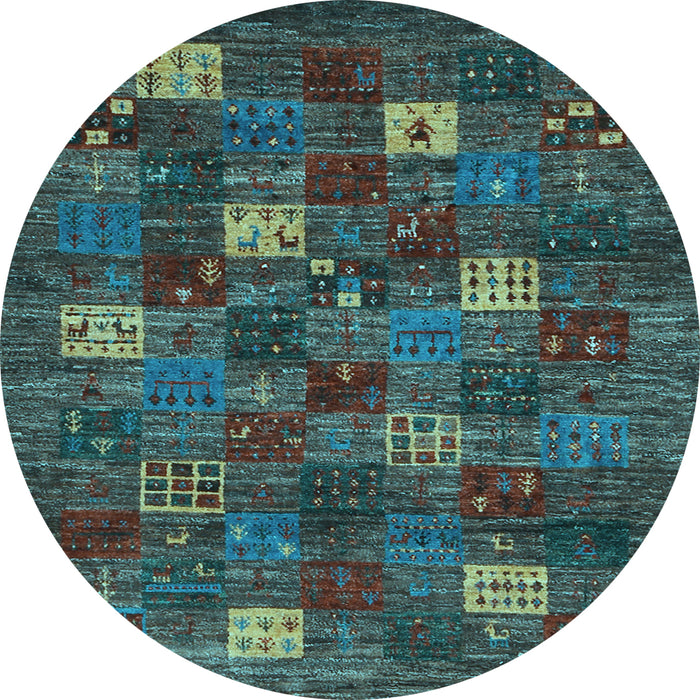 Round Abstract Light Blue Contemporary Rug, con1616lblu