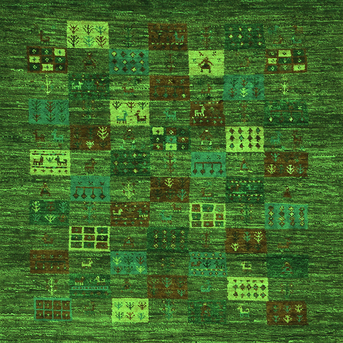 Round Machine Washable Abstract Green Contemporary Area Rugs, wshcon1616grn