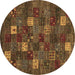 Round Machine Washable Abstract Brown Contemporary Rug, wshcon1616brn