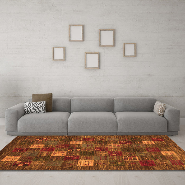 Machine Washable Abstract Orange Contemporary Area Rugs in a Living Room, wshcon1616org